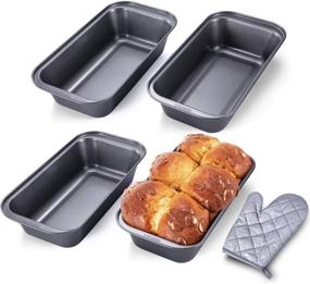 img 4 attached to KITESSENSU Bread Pans for Baking: Set of 4 Nonstick Carbon Steel Loaf Pans, 8.4 x 4.4 Inch with Oven Mitt - High-Quality Baking Essentials