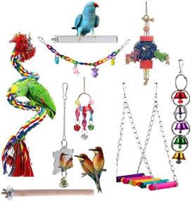 img 4 attached to Bird Toys Parrot Swing Chewing Toys - 9Pcs for Cockatiels, Macaws, Parrots, Love Birds, Finches, and Parakeets - Bird Cage Accessories