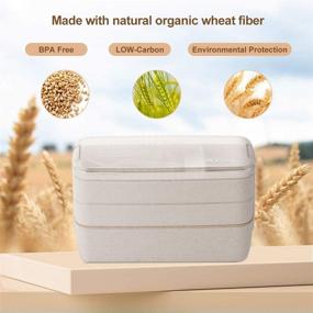 img 1 attached to 🍱 Bento Box for Adults and Kids - 3-in-1 Meal Prep Container with Compartment, 900ML Japanese Lunch Box made of Wheat Straw - Leak-proof, BPA-free, Beige - Includes Spoon & Fork