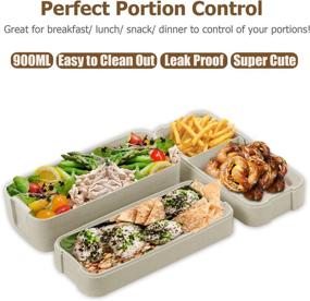 img 3 attached to 🍱 Bento Box for Adults and Kids - 3-in-1 Meal Prep Container with Compartment, 900ML Japanese Lunch Box made of Wheat Straw - Leak-proof, BPA-free, Beige - Includes Spoon & Fork