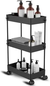img 4 attached to 🛒 Cucn Slim Storage Cart - 3 Tier Bathroom Organizer Cart with Wheels for Narrow Space Between Washer and Dryer - Slide Out Storage Cart in Black