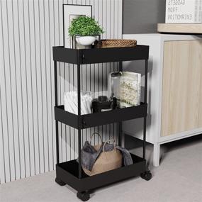 img 1 attached to 🛒 Cucn Slim Storage Cart - 3 Tier Bathroom Organizer Cart with Wheels for Narrow Space Between Washer and Dryer - Slide Out Storage Cart in Black