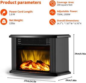 img 3 attached to 🔥 DONYER POWER 14" Mini Electric Fireplace Tabletop Portable Heater: Efficient 1500W Black Metal Frame Room & Space Heater