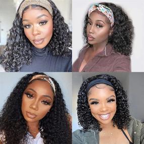 img 3 attached to 🎀 Glueless BKTD Headband Wigs for Black Women - Curly, Non Lace Front Headband Wig. Kinky Synthetic Brazilian Hair Wigs with Attached Headbands. Wavy Natural Black Headbands for Wigs, 14 Inch Length.