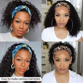 img 1 attached to 🎀 Glueless BKTD Headband Wigs for Black Women - Curly, Non Lace Front Headband Wig. Kinky Synthetic Brazilian Hair Wigs with Attached Headbands. Wavy Natural Black Headbands for Wigs, 14 Inch Length.