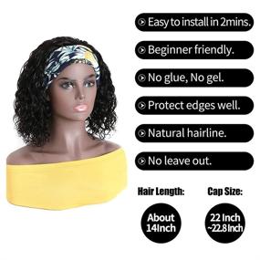 img 2 attached to 🎀 Glueless BKTD Headband Wigs for Black Women - Curly, Non Lace Front Headband Wig. Kinky Synthetic Brazilian Hair Wigs with Attached Headbands. Wavy Natural Black Headbands for Wigs, 14 Inch Length.