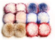 🦊 furling pompoms: luxurious faux fox fur fluffy pom poms for knitting hats - 12pcs, 4.7 inches, mixed colors logo