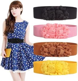 img 2 attached to Vibrant Double Flower Yellow Women's Belt Accessories with Elastic Stretch