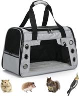 🐾 gray small animal carrier bag - breathable & portable guinea pig, hamster, squirrel, hedgehog, bunny, chinchilla, lizard travel carrier with soft pad, 3 doors & shoulder strap логотип