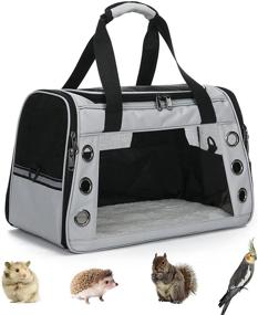img 4 attached to 🐾 Gray Small Animal Carrier Bag - Breathable & Portable Guinea Pig, Hamster, Squirrel, Hedgehog, Bunny, Chinchilla, Lizard Travel Carrier with Soft Pad, 3 Doors & Shoulder Strap