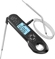 🔥 black 2-in-1 dual probe digital meat thermometer: instant read, oven safe, alarm backlight - ideal for kitchen, cooking, grilling, smoking, bbq logo