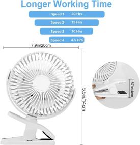 img 2 attached to 👶 Clip on Stroller Fan: Rechargeable Battery Operated Mini Desk Fan - Ultra-Quiet & Portable for Baby Carriage, Office, Home, Outdoor (White)