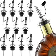 🍾 aozita bottle pourers 12 pack - stainless steel liquor pourers with rubber dust caps - classic tapered spout, ribs flex to fit various bottles - approx. 3/4" bottle mouth logo