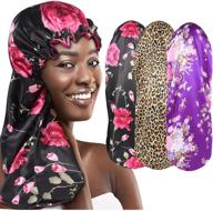 🔥 extra large satin bonnets for black women - pack of 3, drawstring braid bonnet for sleeping logo