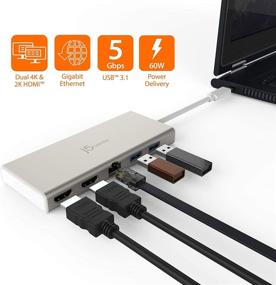img 3 attached to j5create USB-C Mini Dock- Type C Hub: 2X 4K HDMI, 2X USB 3.0, Ethernet & Power Delivery 2.0
