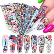 🎨 graffiti fun nail art transfer stickers - holographic cartoon funny cool design for diy colorful manicure - 10pcs logo