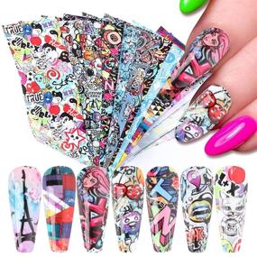 img 4 attached to 🎨 Graffiti Fun Nail Art Transfer Stickers - Holographic Cartoon Funny Cool Design for DIY Colorful Manicure - 10PCS