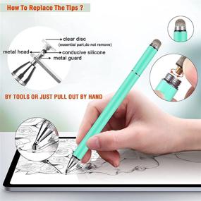 img 1 attached to ✍️ Penyeah Diamond Stylus Pen for iPad, Multi-Tip Disc/Mesh Fiber Touch Screen Pen, Office/School Supplies, Compatible with Apple/Android Phones, Tablets, Microsoft Surface Laptop - Blueish Green