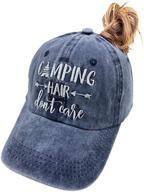 🏕️ manmesh hatt camping hair don't care ponytail hat: vintage washed distressed baseball dad cap for women - stylish outdoor headwear logo