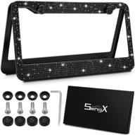 🚘 bedazzle your ride with 2 pack bling rhinestone license plate frame for women - sparkly stainless steel frames, over 1200 clear glass diamond crystals - gift box included (black rhinestones) logo