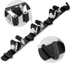 img 2 attached to 🧹 Goowin Heavy Duty Stainless Steel Broom Holder Wall Mount with 3 Racks 4 Hooks - Ideal for Bathroom, Kitchen, and Office Organization (Black)