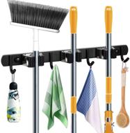 🧹 goowin heavy duty stainless steel broom holder wall mount with 3 racks 4 hooks - ideal for bathroom, kitchen, and office organization (black) logo