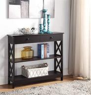 🏞️ stylish and functional espresso 3-tier console sofa entry table with shelf and drawers logo