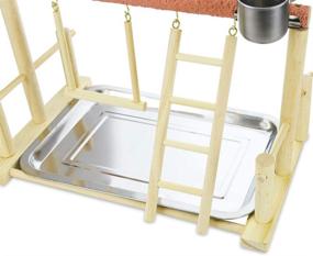 img 1 attached to 🦜 Echaprey Pet Parrot Playstand: Ultimate Wood Perch Gym with Feeder Cups, Ladder, Swing Toys, and Tray Included