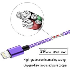img 1 attached to IDiSON 4 шт. (10/6/6/3 фута) MFi сертифицированный кабель Lightning для iPhone, плетеный нейлон, быстрая зарядка, совместим с iPhone X XR XS MAX 8 Plus 7 6S 5S 5C, iPad Air, iPad mini, iPod (фиолетовый + белый)
