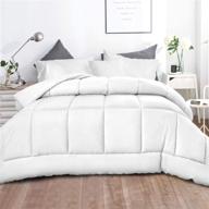techtic queen size comforter duvet insert - plush white down 🛏️ alternative quilted stand alone bedding for all seasons, box stitched, machine washable logo