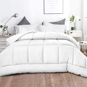 img 4 attached to TECHTIC Queen Size Comforter Duvet Insert - Plush White Down 🛏️ Alternative Quilted Stand Alone Bedding for All Seasons, Box Stitched, Machine Washable