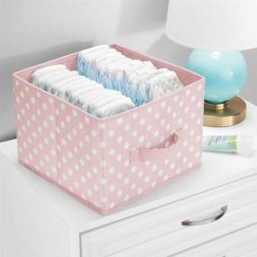 img 1 attached to 🎀 mDesign Soft Fabric Closet Storage Organizer Box Bin - Attached Handle, Open Top, for Child/Kids Bedroom, Nursery, Toy Room - Playful Polka Dot Print - Medium Size, 2 Pack - Pink with White Dots