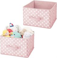 🎀 mdesign soft fabric closet storage organizer box bin - attached handle, open top, for child/kids bedroom, nursery, toy room - playful polka dot print - medium size, 2 pack - pink with white dots logo