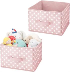 img 4 attached to 🎀 mDesign Soft Fabric Closet Storage Organizer Box Bin - Attached Handle, Open Top, for Child/Kids Bedroom, Nursery, Toy Room - Playful Polka Dot Print - Medium Size, 2 Pack - Pink with White Dots