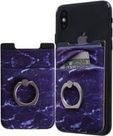 📱 affordable sunday phone card holder and ring combo - 4-in-1 cell phone wallet sleeve with stretchy spandex ring card holder for most smartphones (marble navy) logo