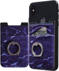 img 4 attached to 📱 Affordable Sunday Phone Card Holder and Ring combo - 4-in-1 Cell Phone Wallet Sleeve with Stretchy Spandex Ring Card Holder for Most Smartphones (Marble Navy)