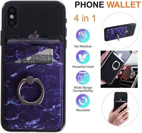 img 3 attached to 📱 Affordable Sunday Phone Card Holder and Ring combo - 4-in-1 Cell Phone Wallet Sleeve with Stretchy Spandex Ring Card Holder for Most Smartphones (Marble Navy)