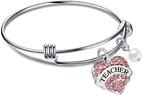 img 4 attached to 💖 Lauhonmin Bracelet: Pink Crystal Love Heart Charm Pendant Beads Silver Bangle - Ideal Gift for Teachers