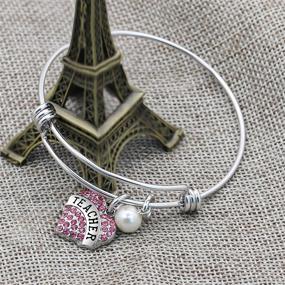 img 1 attached to 💖 Lauhonmin Bracelet: Pink Crystal Love Heart Charm Pendant Beads Silver Bangle - Ideal Gift for Teachers