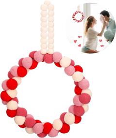 img 4 attached to Valentine's Day Wool Felt Pom Pom Wreath - 10 Inch Front Door Felt Ball Wreath - Valentine Door Wreath Decorations for Valentine's Day Wedding Engagement Party Home - Pink, Beige, Red, Flesh Pink