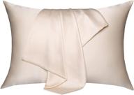 🌿 100% natural mulberry silk pillowcase for hair and skin with hidden zipper - both sides 19 momme silk - soft, breathable, and smooth silk pillow cover - 1pc standard size (20x26) in buff beige logo