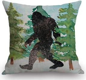 img 1 attached to 🦍 Swono Big Foot Sasquatch Watercolor Rustic Farmhouse Decor Pillow Cover- Cozy Cushion Case for Sofa, Couch, Housewarming Gift- 18" x 18" Cotton Linen
