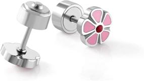 img 2 attached to LUXU kisskids Stainless Steel Girls' Stud Earrings: Colorful Flower CZ Inlaid Toddler Piercing Jewelry with Screw Backs