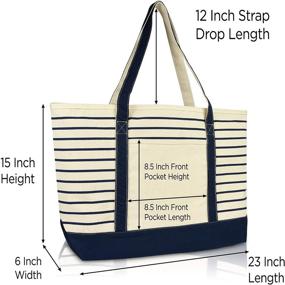 img 2 attached to 👜 DALIX Deluxe Navy Blue Cotton Canvas Large Stripe Tote Shoulder Bag