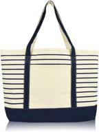 👜 dalix deluxe navy blue cotton canvas large stripe tote shoulder bag logo