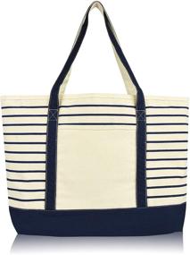 img 4 attached to 👜 DALIX Deluxe Navy Blue Cotton Canvas Large Stripe Tote Shoulder Bag