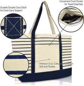 img 1 attached to 👜 DALIX Deluxe Navy Blue Cotton Canvas Large Stripe Tote Shoulder Bag