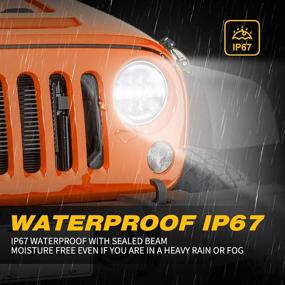 img 1 attached to Top Rated 105W OSRAM 7'' Round LED Headlights in Black with White/Amber Turn Signal DRL - Enhanced Compatibility with Jeep Wrangler JK TJ LJ CJ using H4 & H13 Adapter (Black Pair)
