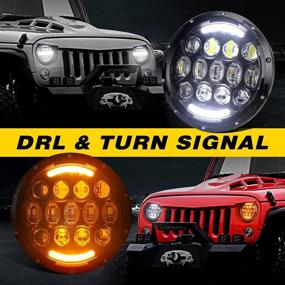 img 3 attached to Top Rated 105W OSRAM 7'' Round LED Headlights in Black with White/Amber Turn Signal DRL - Enhanced Compatibility with Jeep Wrangler JK TJ LJ CJ using H4 & H13 Adapter (Black Pair)