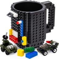 ☕ bpa-free funny coffee mug with 3 packs of building bricks - toyamba build on brick mug for kids, creative building block mug diy idea 16oz (black) logo
